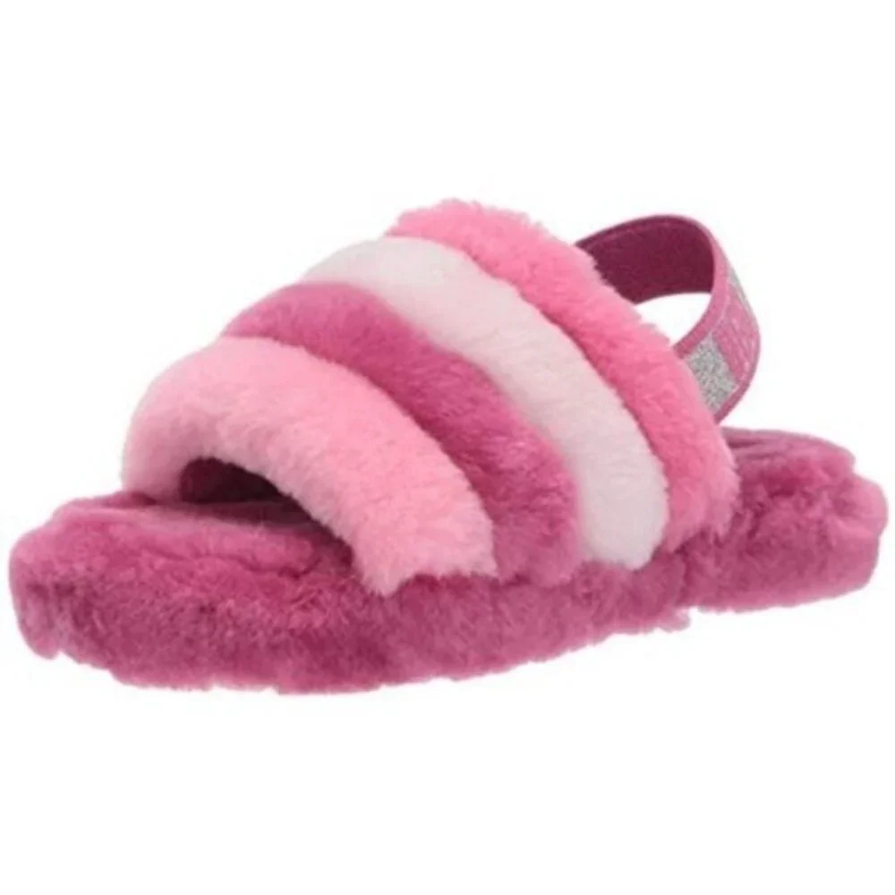 UGG K Fluff Pink Slide Slippers 6 - Picture 1 of 7